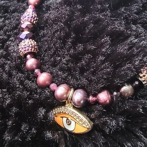 Authentic Gemstone UNISEX Bracelet w 3rd Eye Charm & Crystal Skull